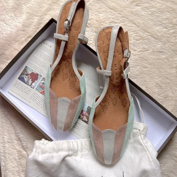 nib CHIE MIHARA Tatami Suede & Metallic Leather Slingback Heels size 7